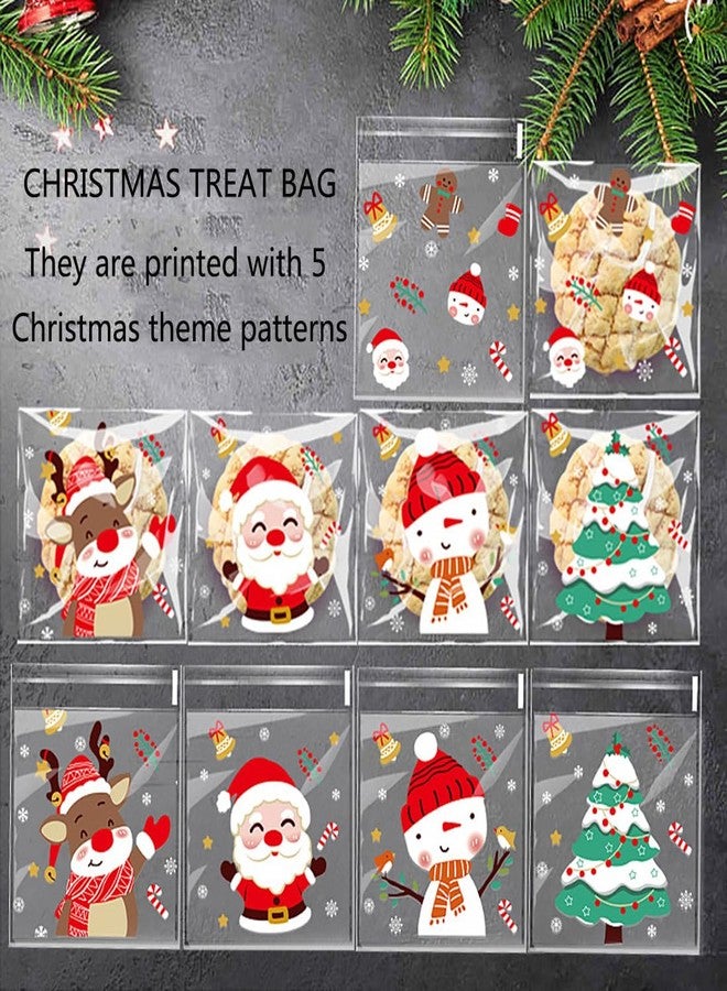 SUKPSY 100 PCS Christmas Candy Cellophane Bags Cookie Bakery Gift Bags Flat Mouth Self-adhesive Resealable OPP Pastry Bags for Christmas Holiday Party Decoration Supplies(Five Patterns 3.9 x 3.9in) - Image 4
